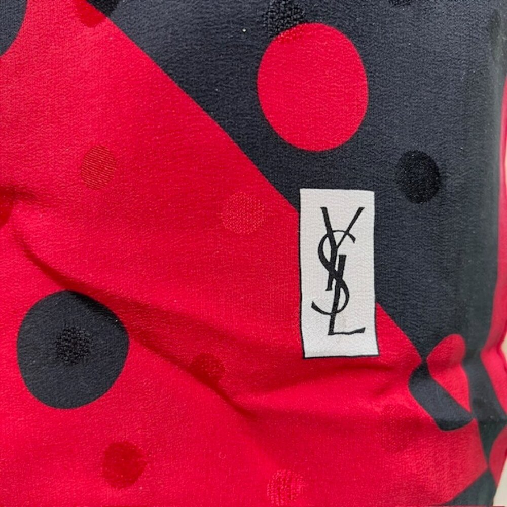 Yves Saint Laurent 100% Silk Satin scarf 33"  black red pocka dots (66 - Picture 11 of 13